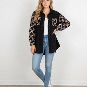 POL Corduroy Jacket in Medium Raw Hem Button Front Collared - NWOT